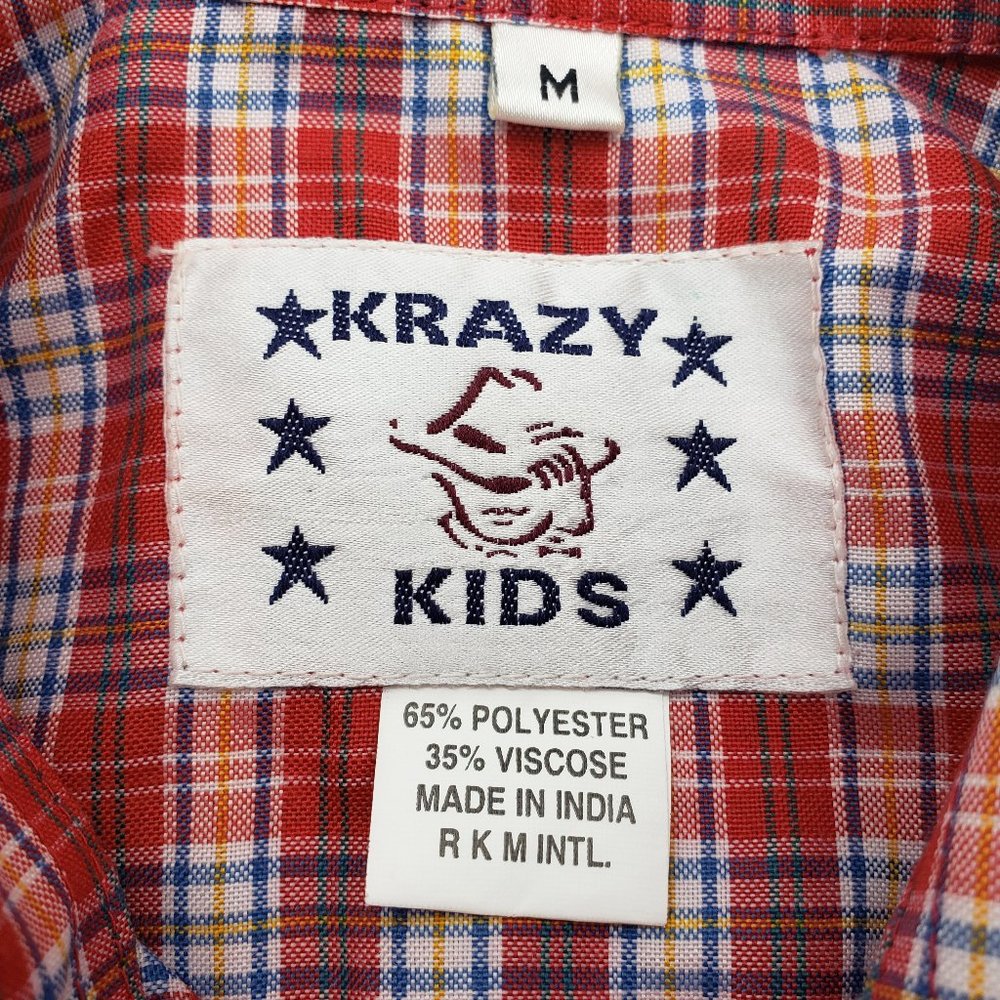 Krazy Kids Youth Red Plaid Long Sleeve Western Snap Down Shirt Medium - Picture 7 of 7